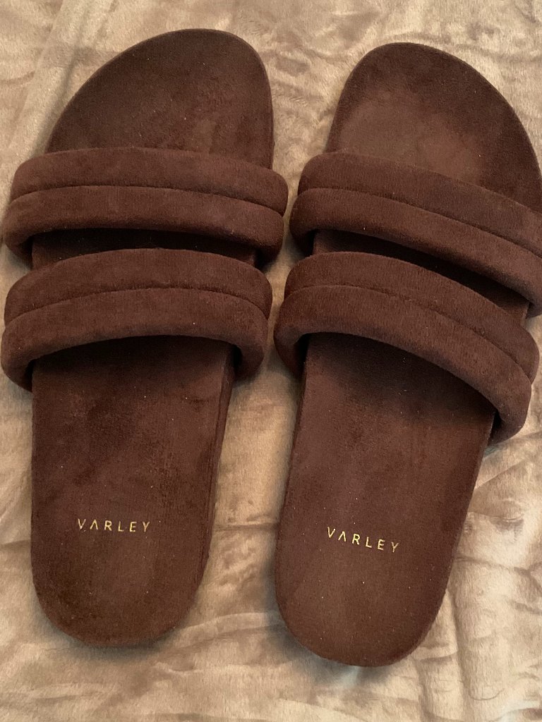 Varley Dark Brown Slides. Size 8